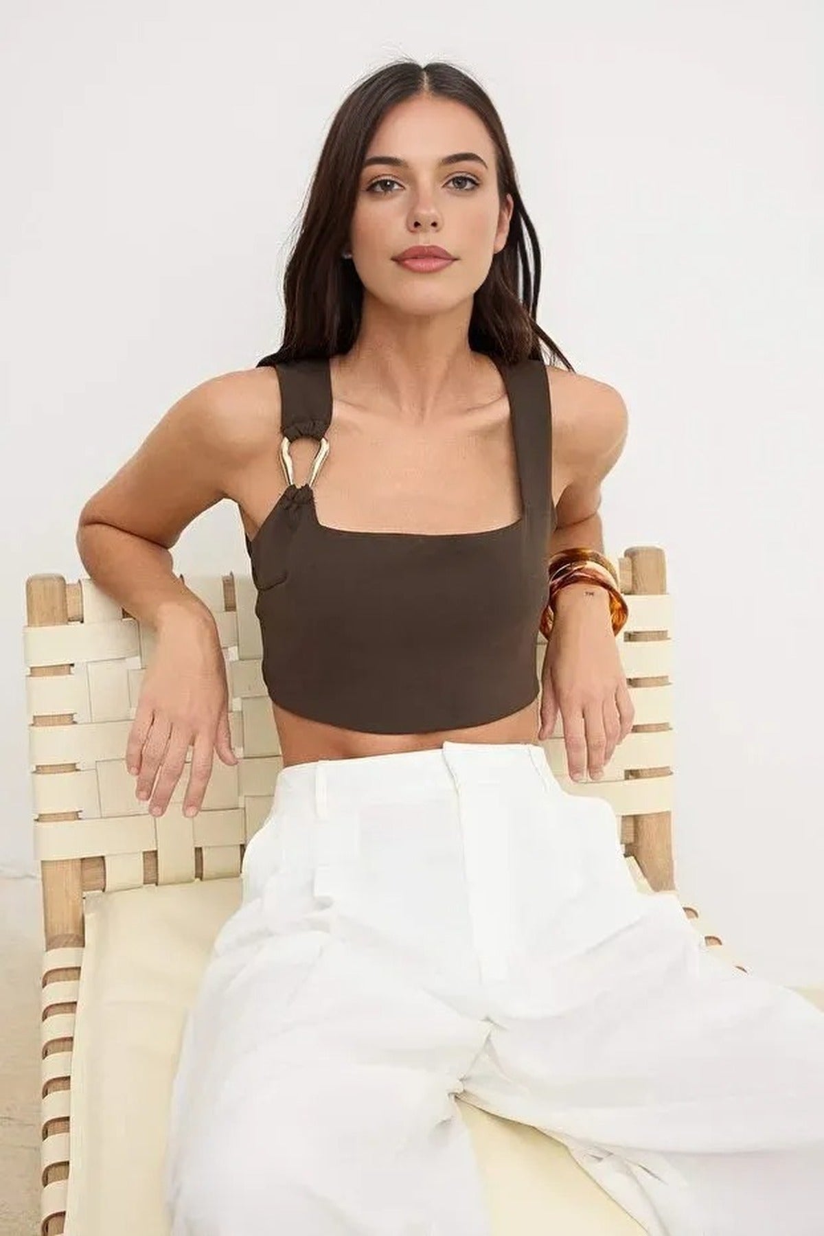 Square Neck Fitted Crop Blouse