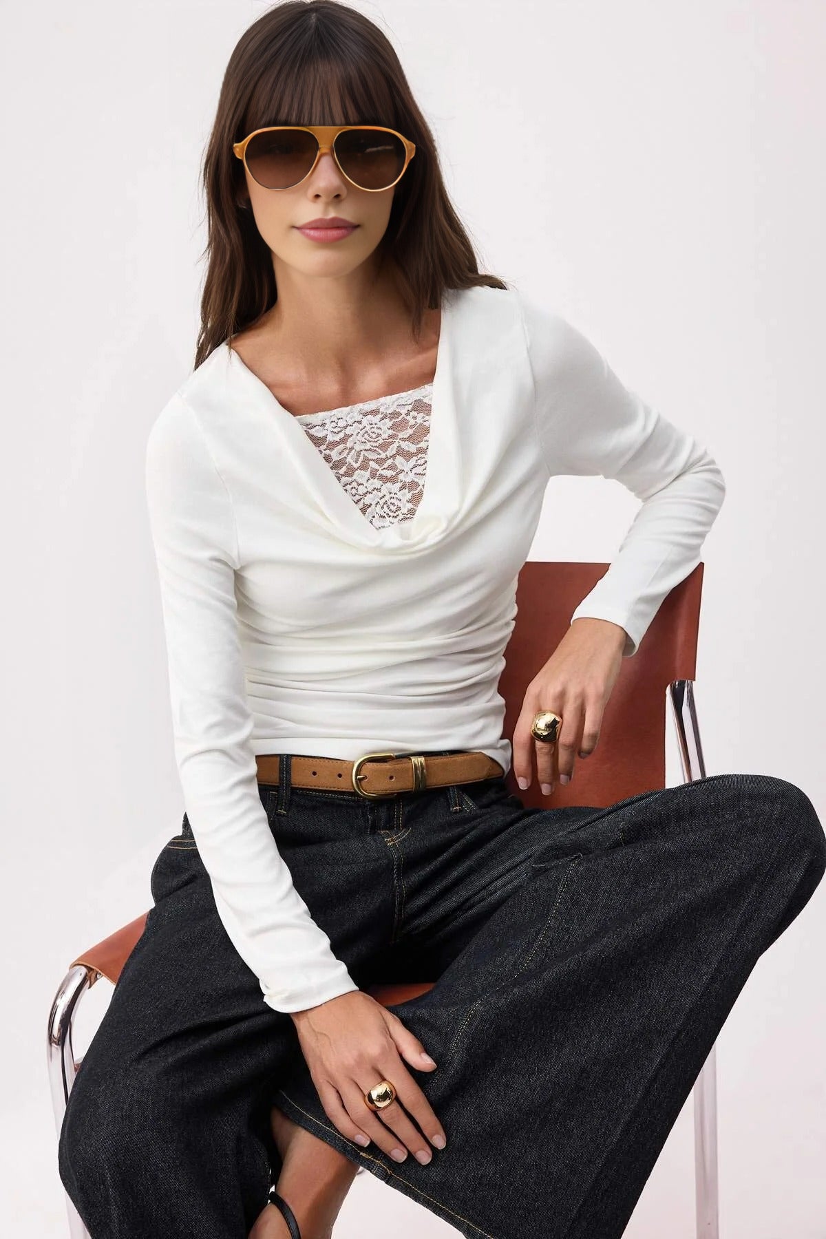 Regular Cowl Neck Long Sleeved Soft Knit Blouse