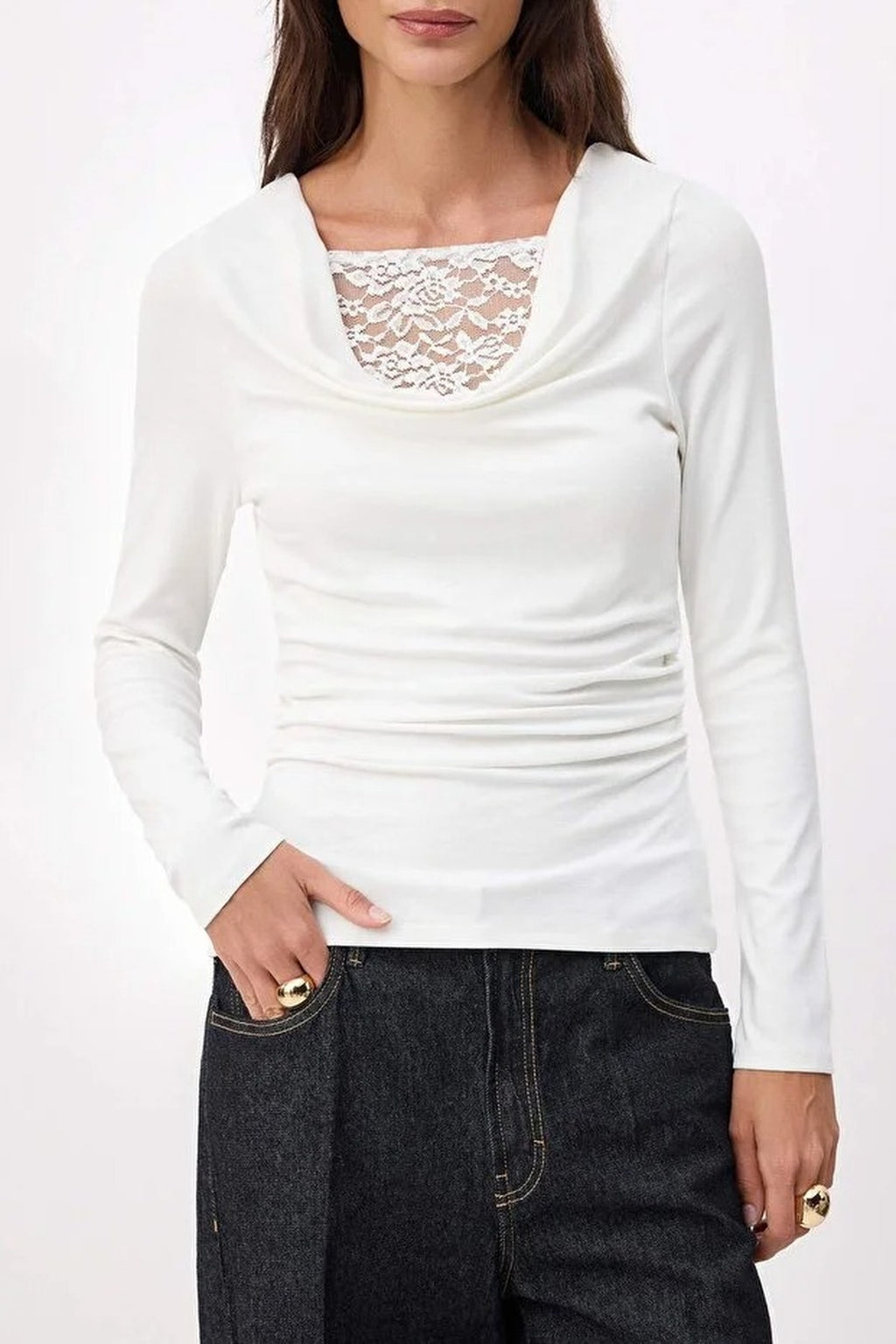 Regular Cowl Neck Long Sleeved Soft Knit Blouse