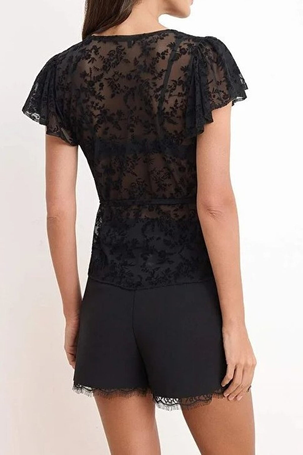 Fitted Wrap-Around Long-Sleeve Knitted Blouse