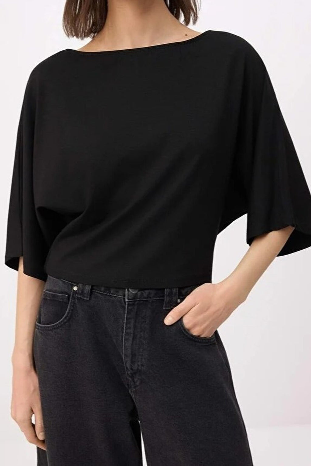 Regular Fit Asymmetric Collar Dropped Sleeve Truvakar Sleeve Knitted Blouse