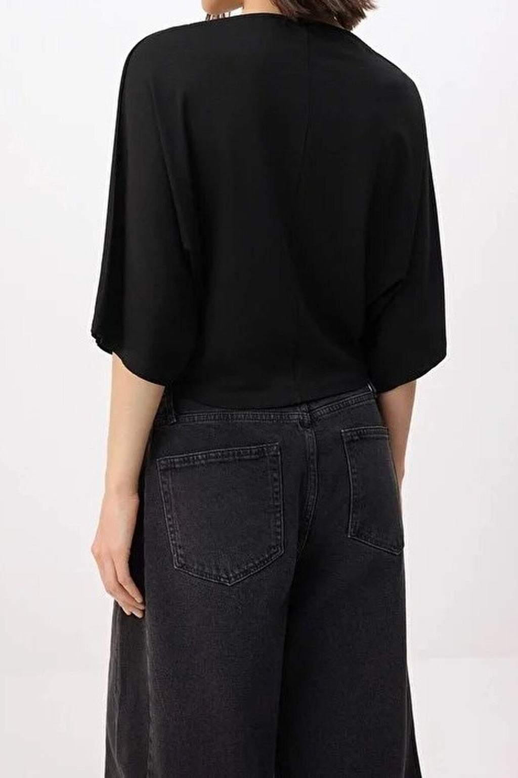 Regular Fit Asymmetric Collar Dropped Sleeve Truvakar Sleeve Knitted Blouse