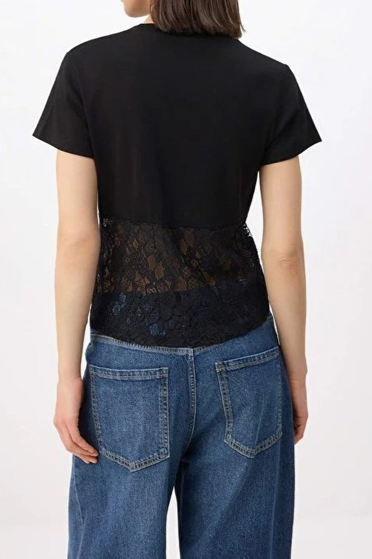 Plain Fitted Crew Neck Crop Cotton Knit Blouse