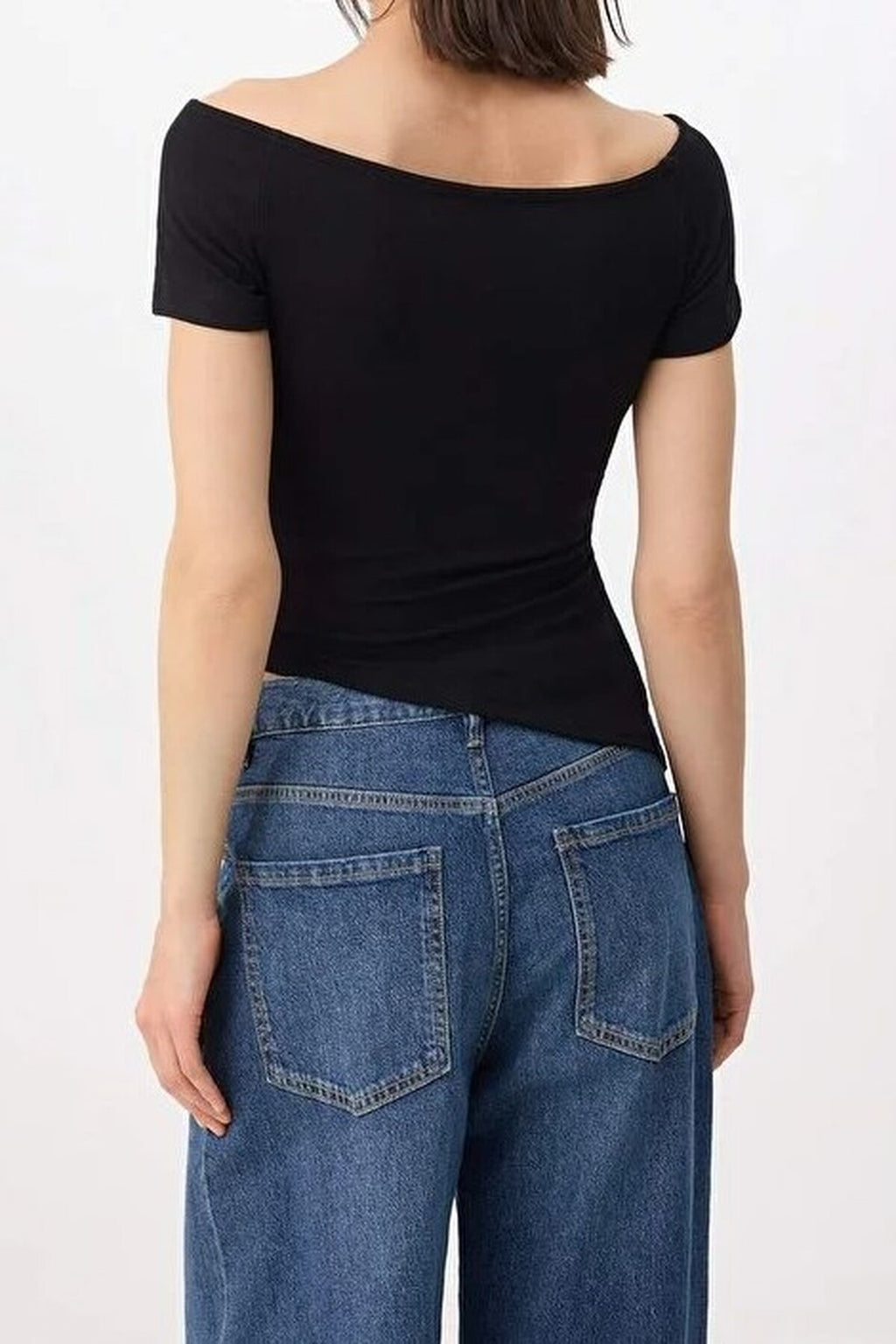 Fitted Boat Neck Short Sleeve Soft Knit Blouse