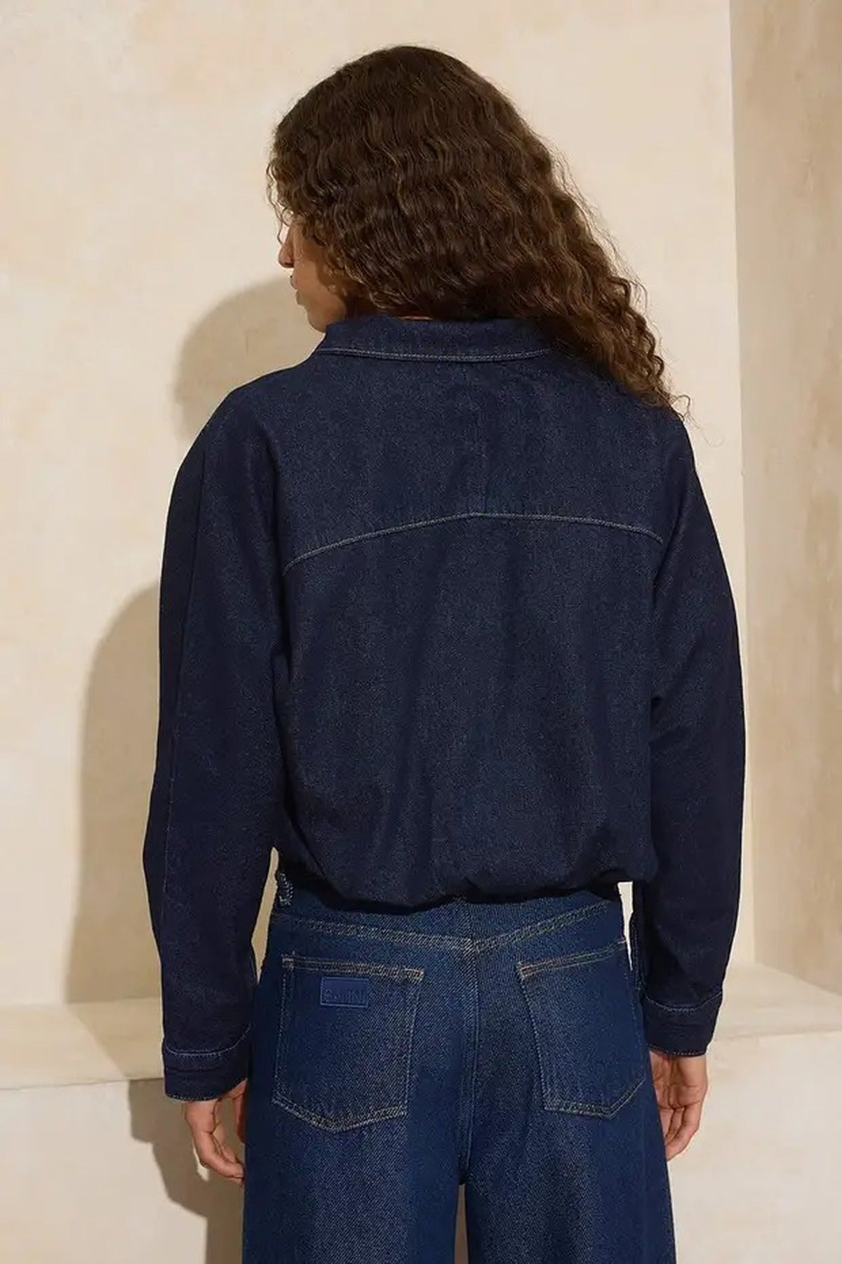 Stand-Up Collar Bomber 100% Cotton Denim Jacket