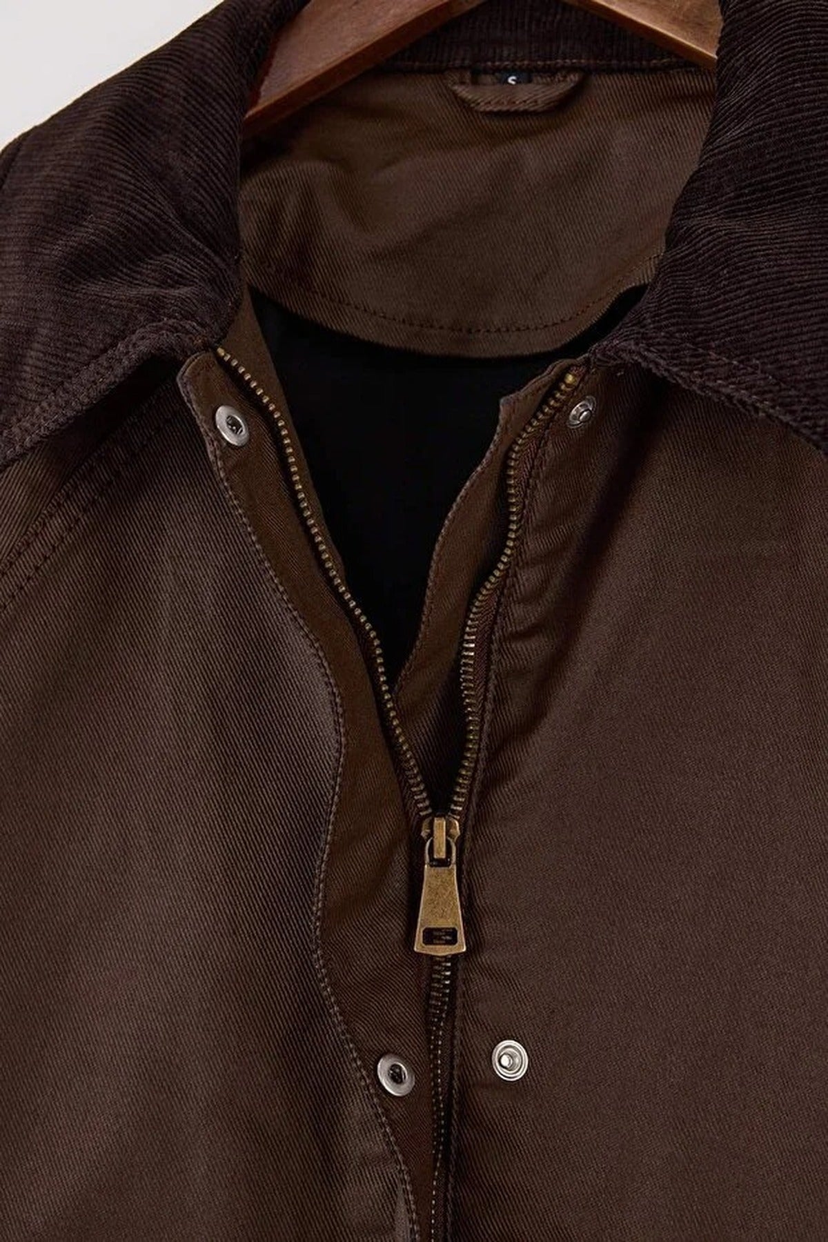 Velvet Collar Detail Coated Fabric 100% Cotton Oversize Denim Jacket