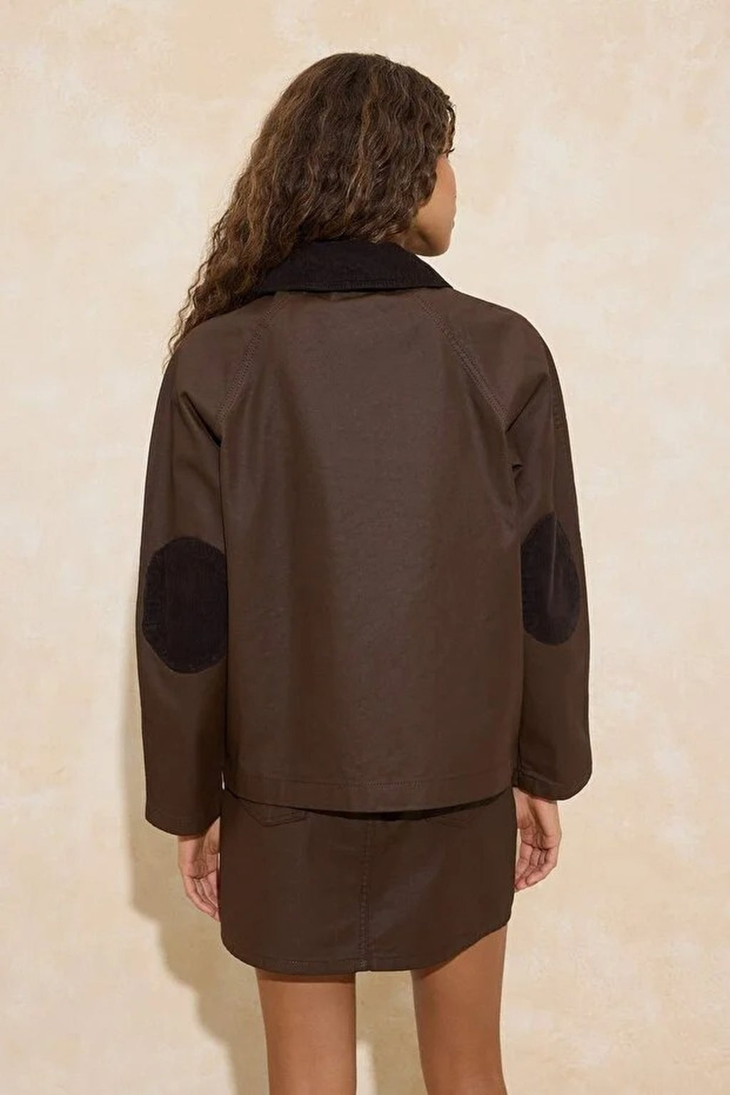 Velvet Collar Detail Coated Fabric 100% Cotton Oversize Denim Jacket