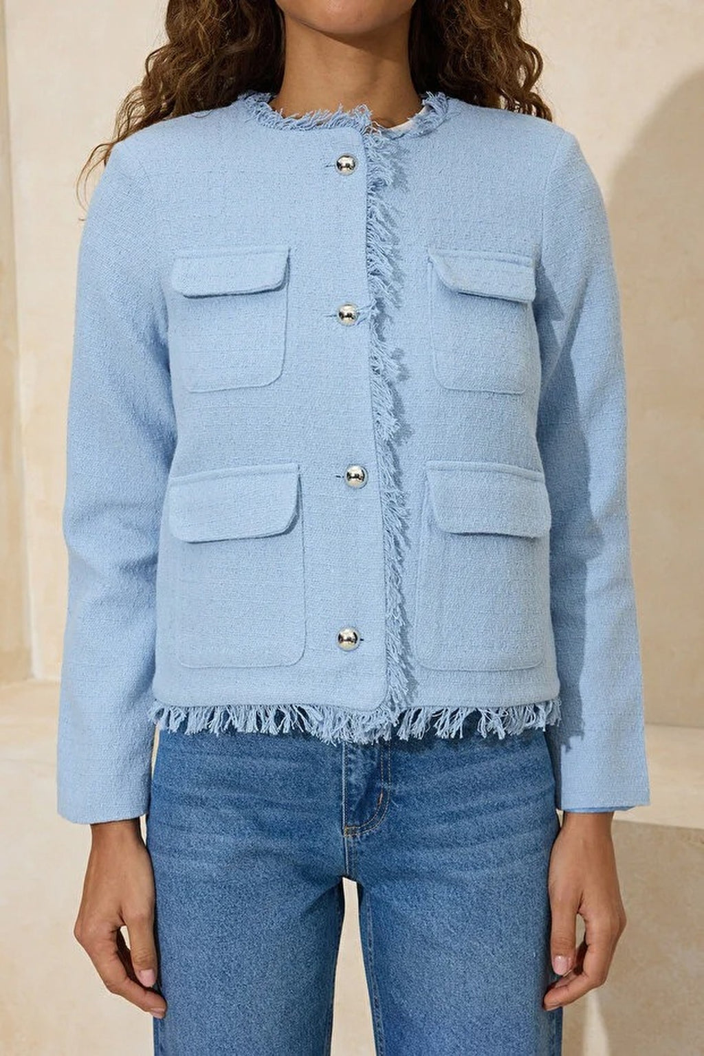 Woven Tweed Jacket with Accessory Buttons