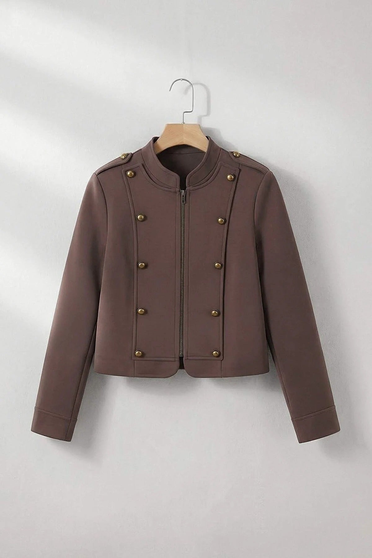 Fitted Zippered Lined Button Detail Napoleon Jacket