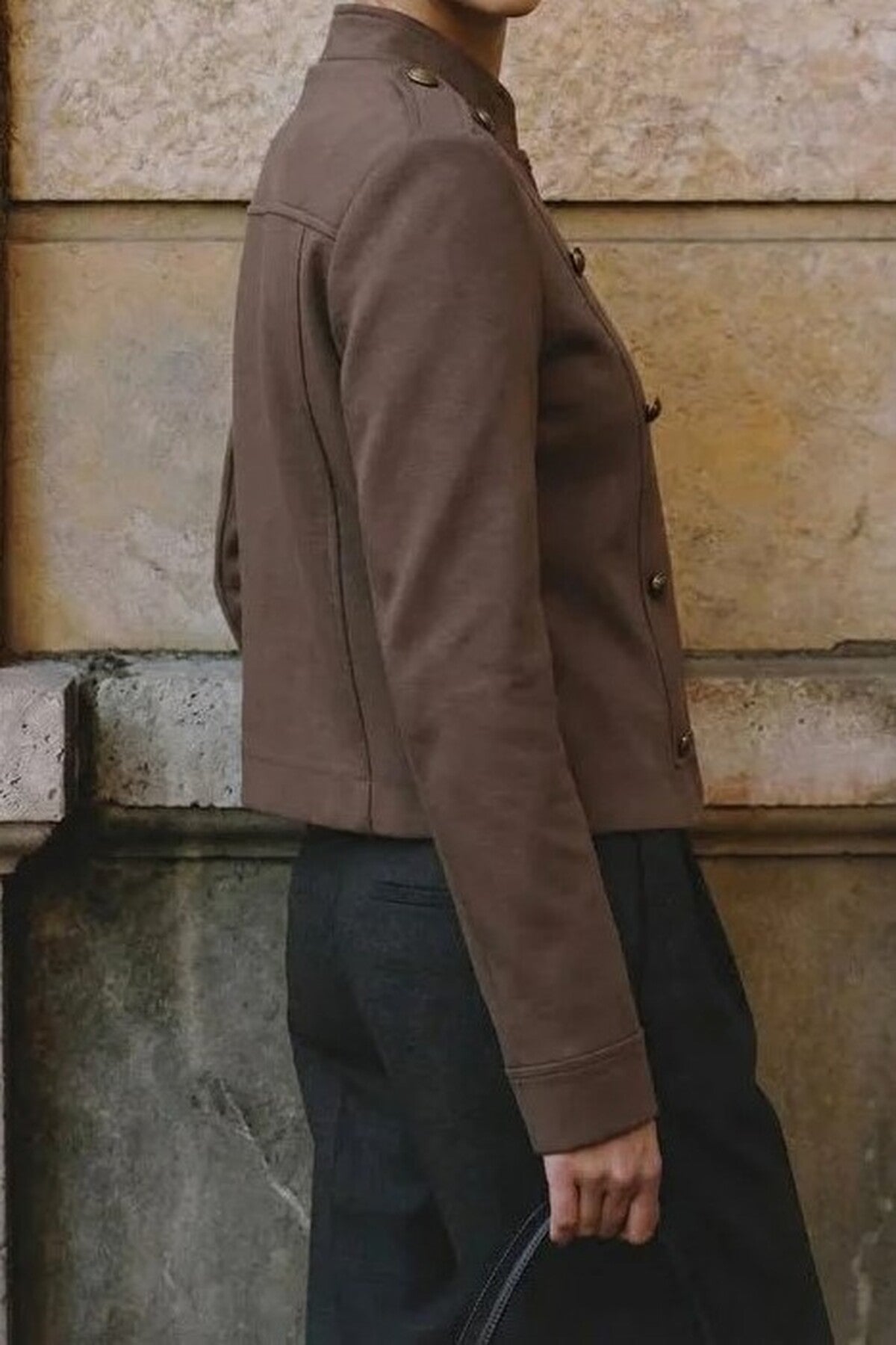 Fitted Zippered Lined Button Detail Napoleon Jacket