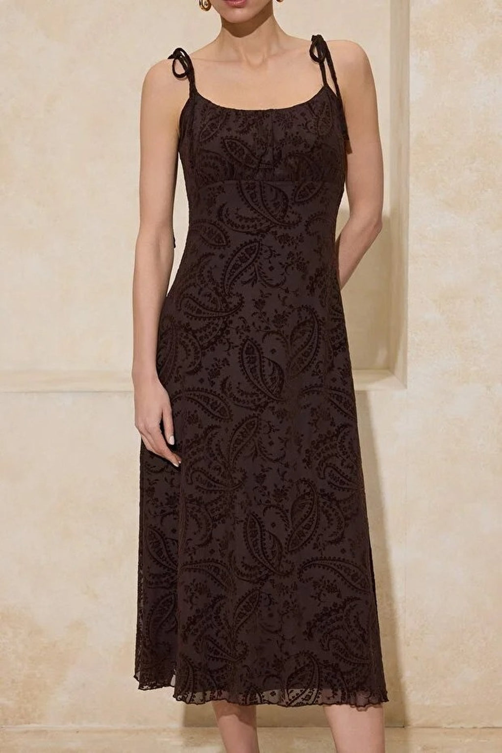 Floral A-Line Thin Strap Ruched Midi Tulle Knit Dress