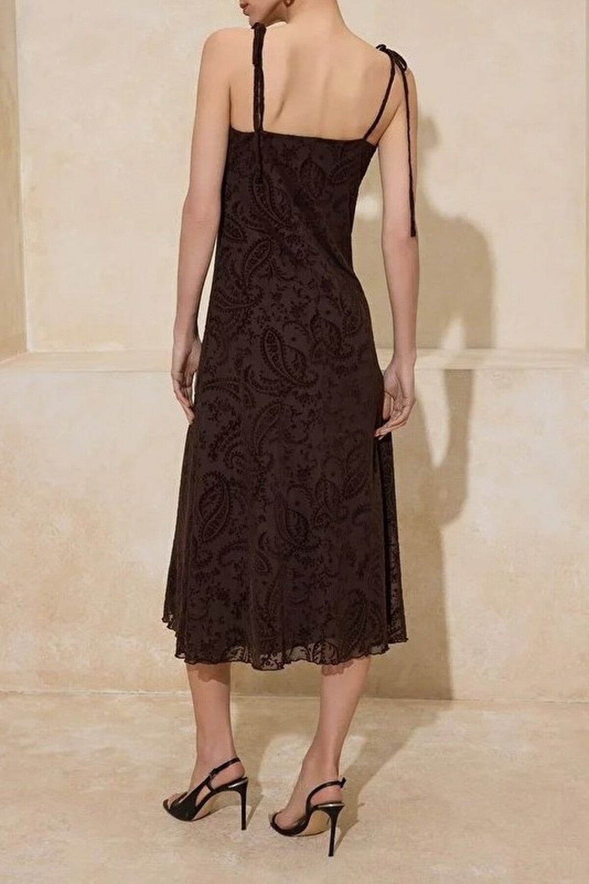 Floral A-Line Thin Strap Ruched Midi Tulle Knit Dress