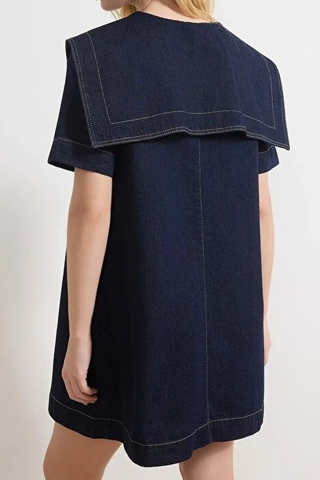 100% Cotton Mini Denim Dress with Collar Detail