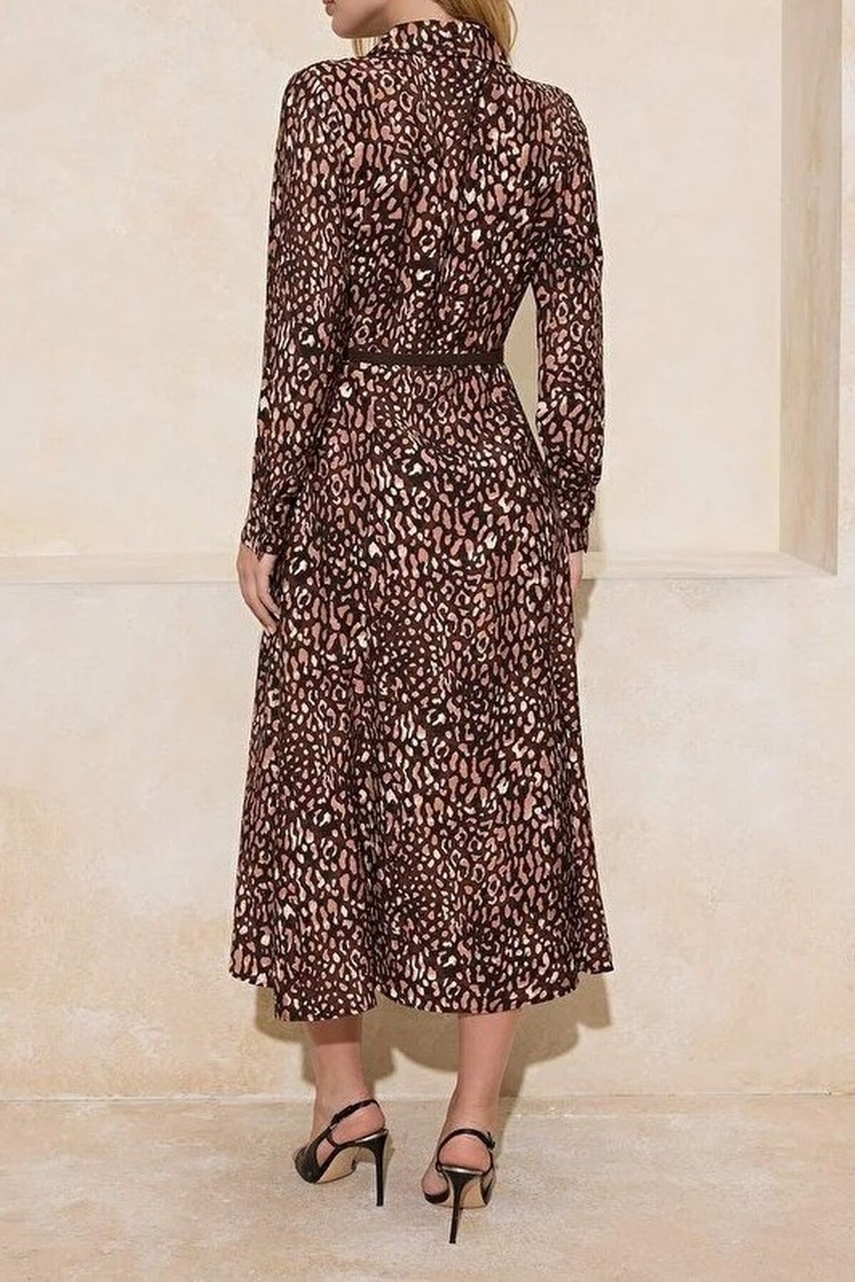 Animal Print Belted Midi Woven Shirt Dress