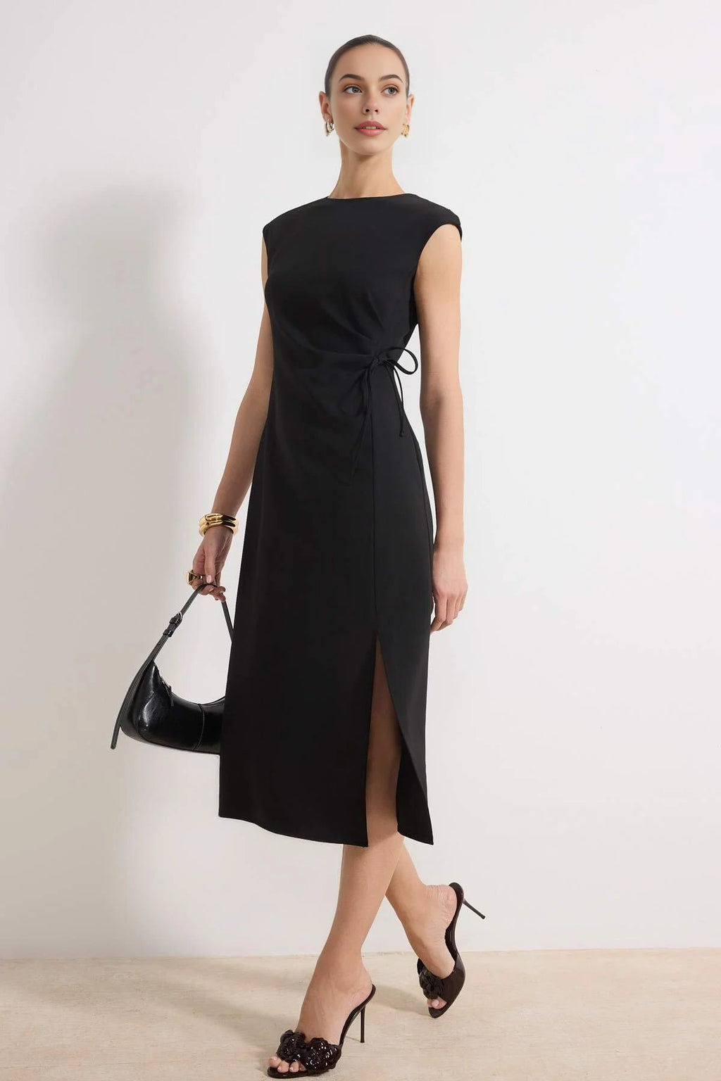 Tie Detail Sleeveless Midi Dress