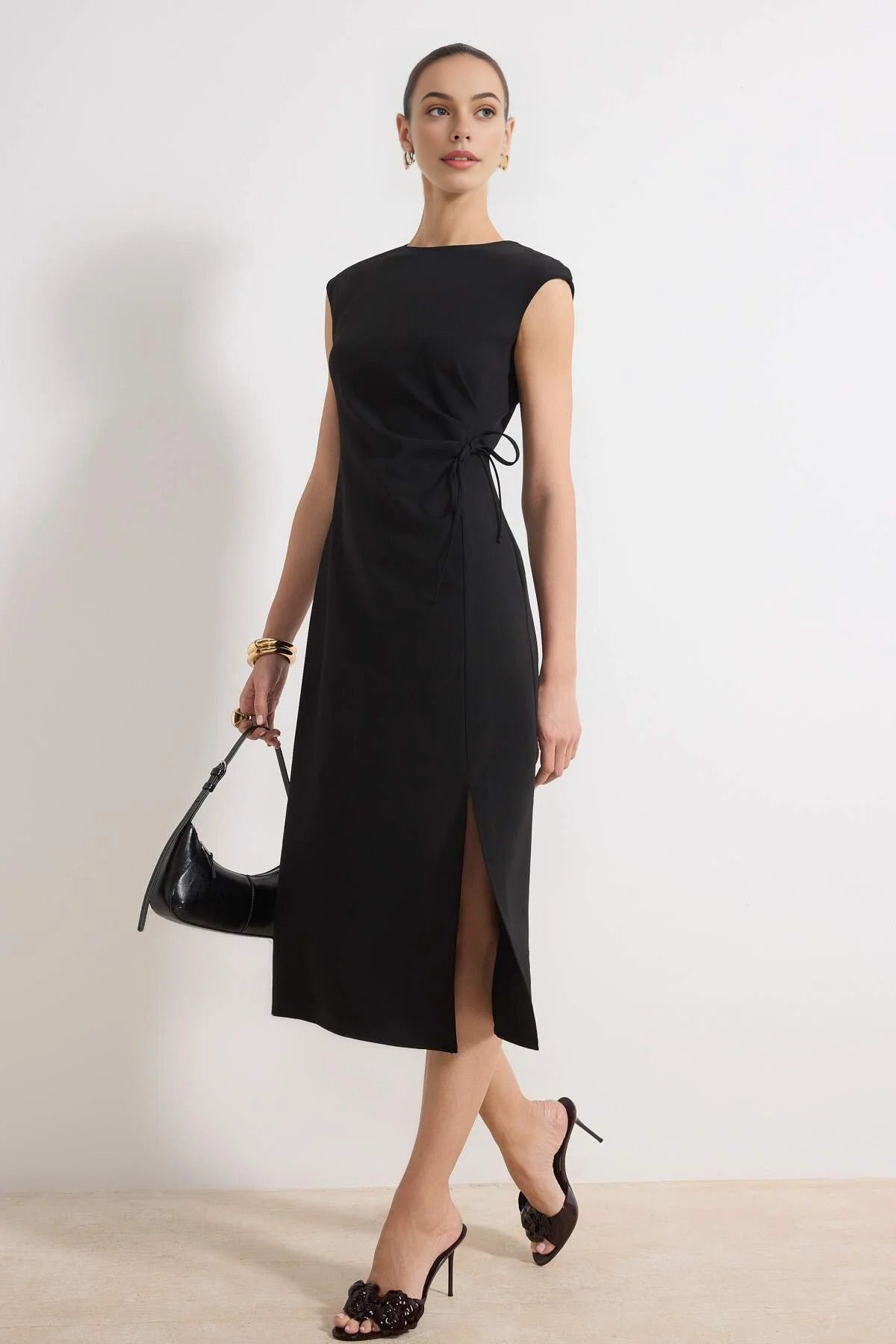Tie Detail Sleeveless Midi Dress