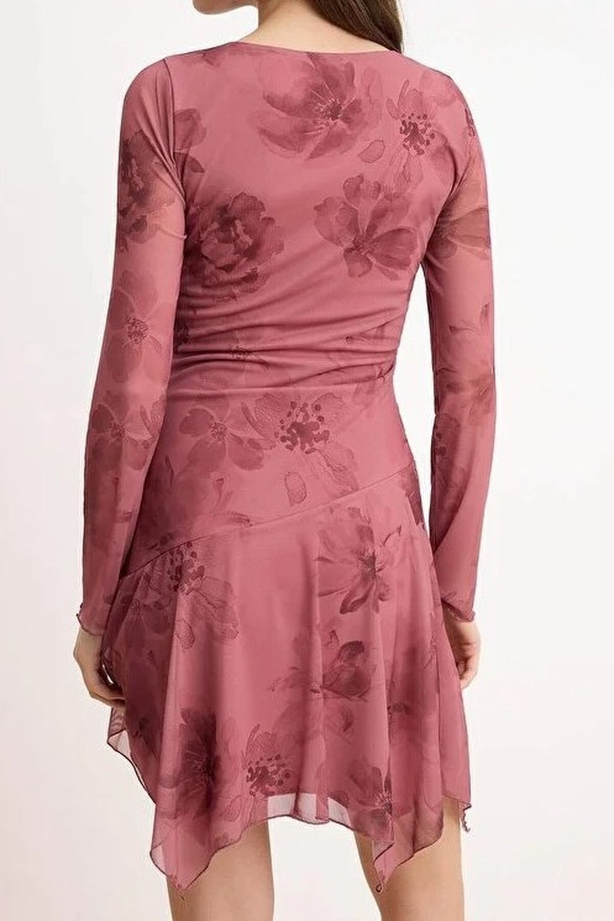 Abstract Floral Pattern A-Line Asymmetrical Mini Tulle Knit Dress