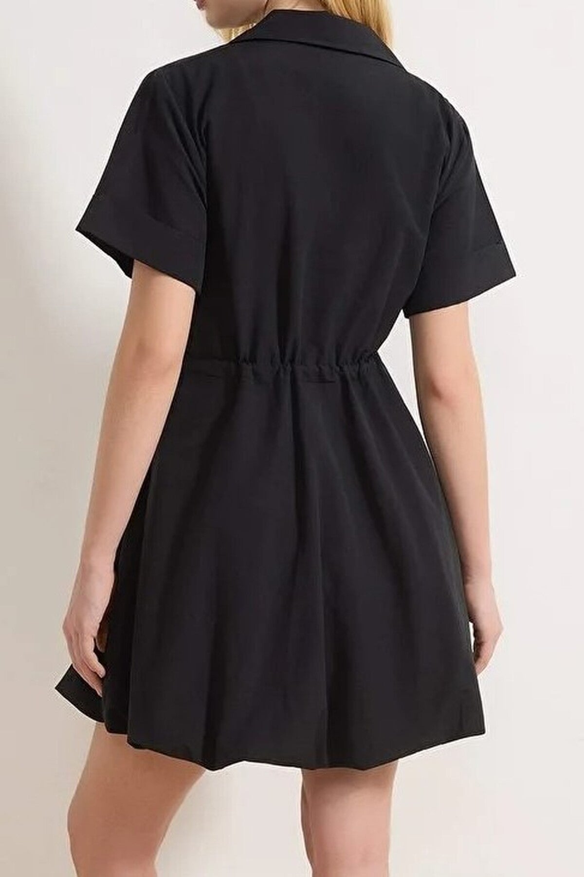 Lace-Up Mini Balloon Skirt Detail Woven Dress