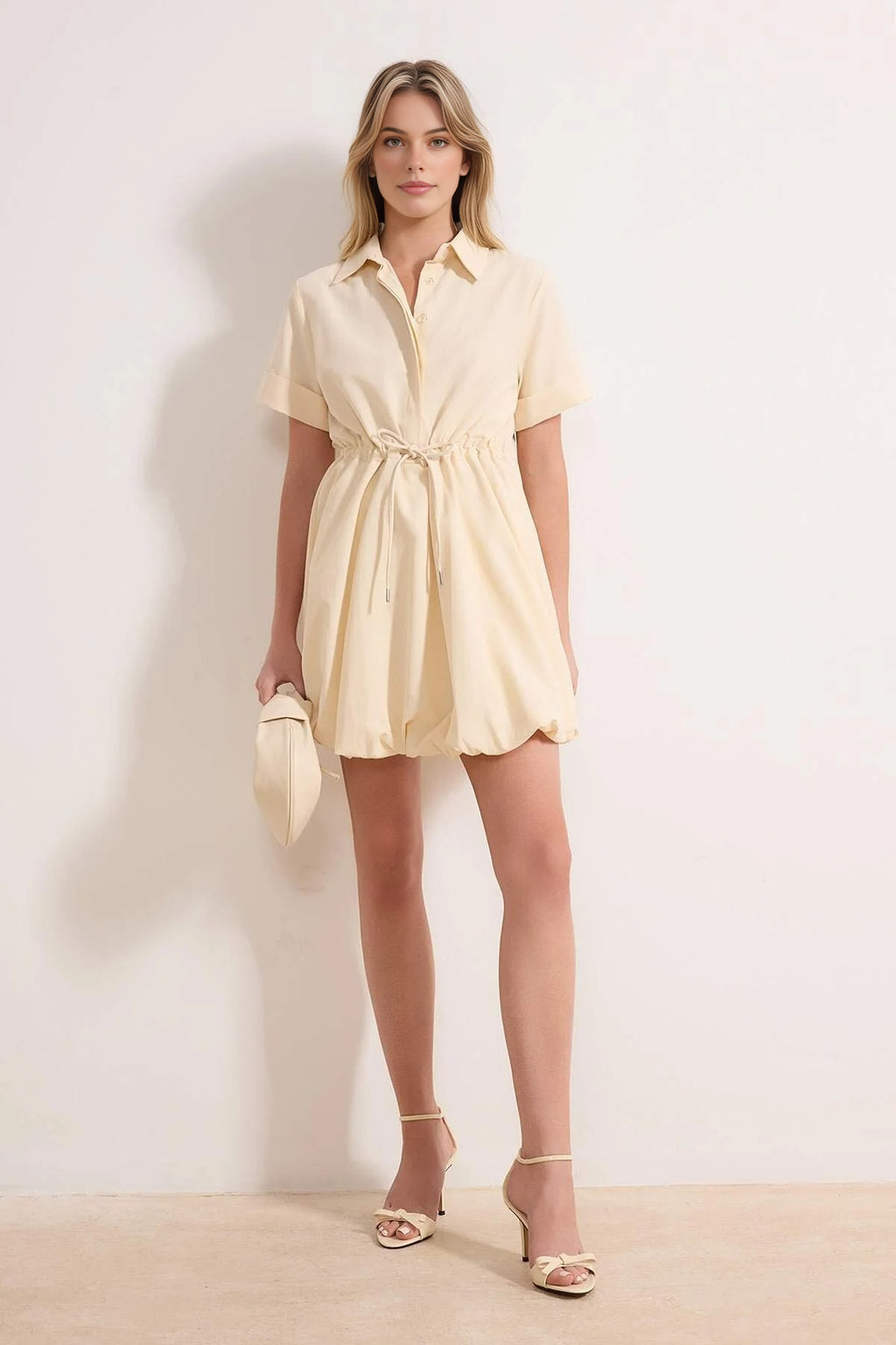 Lace-Up Mini Balloon Skirt Detail Woven Dress