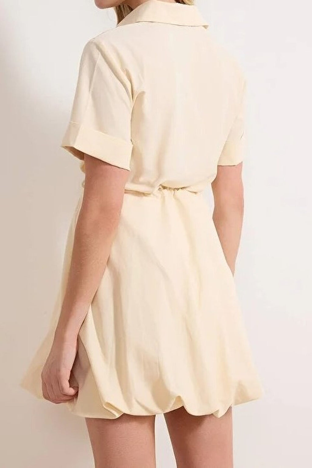 Lace-Up Mini Balloon Skirt Detail Woven Dress