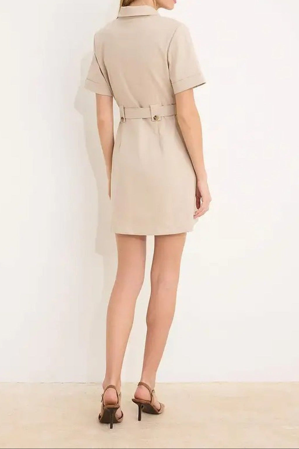 Belted Mini Gabardine Woven Shirt Dress