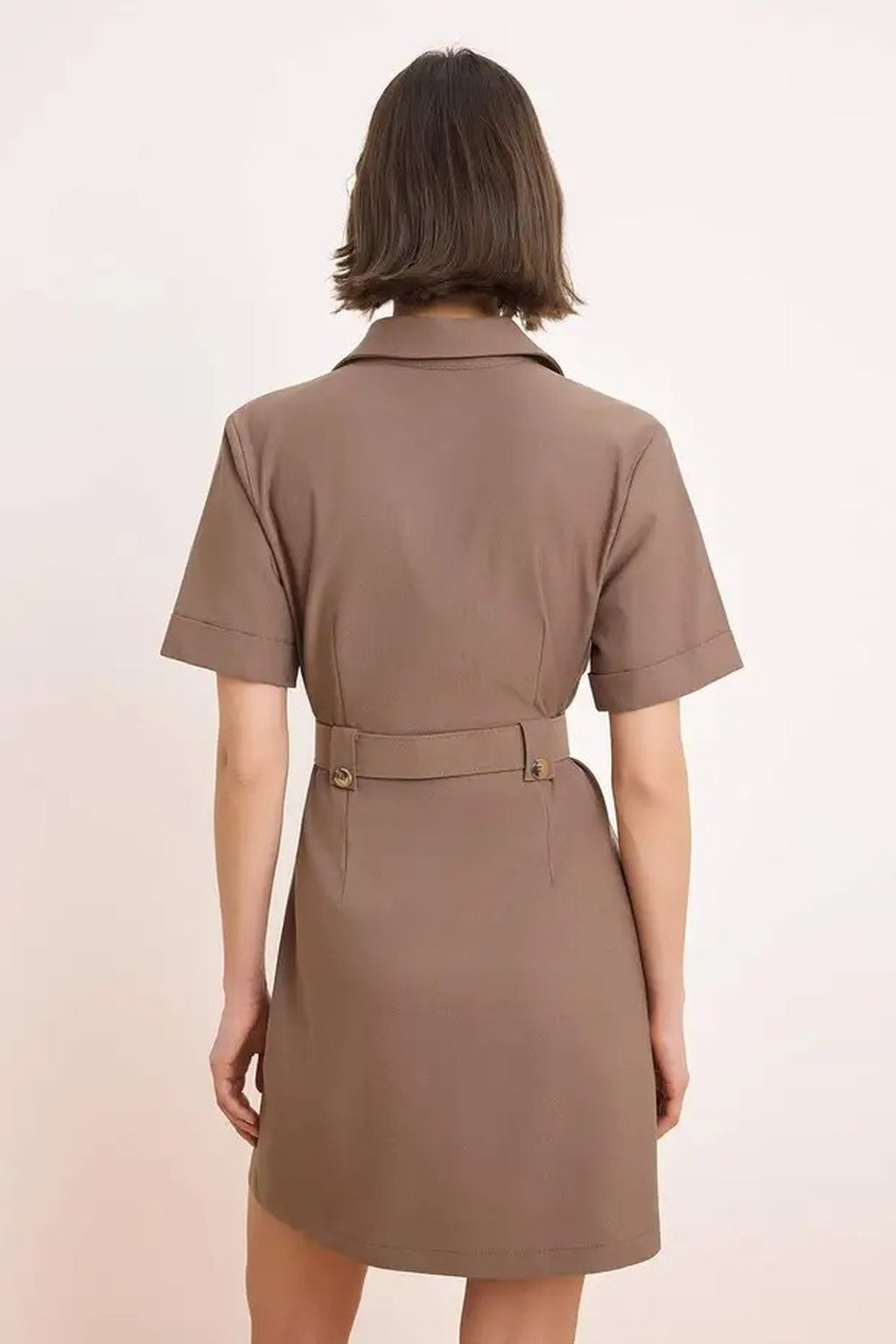 Belted Mini Gabardine Woven Shirt Dress