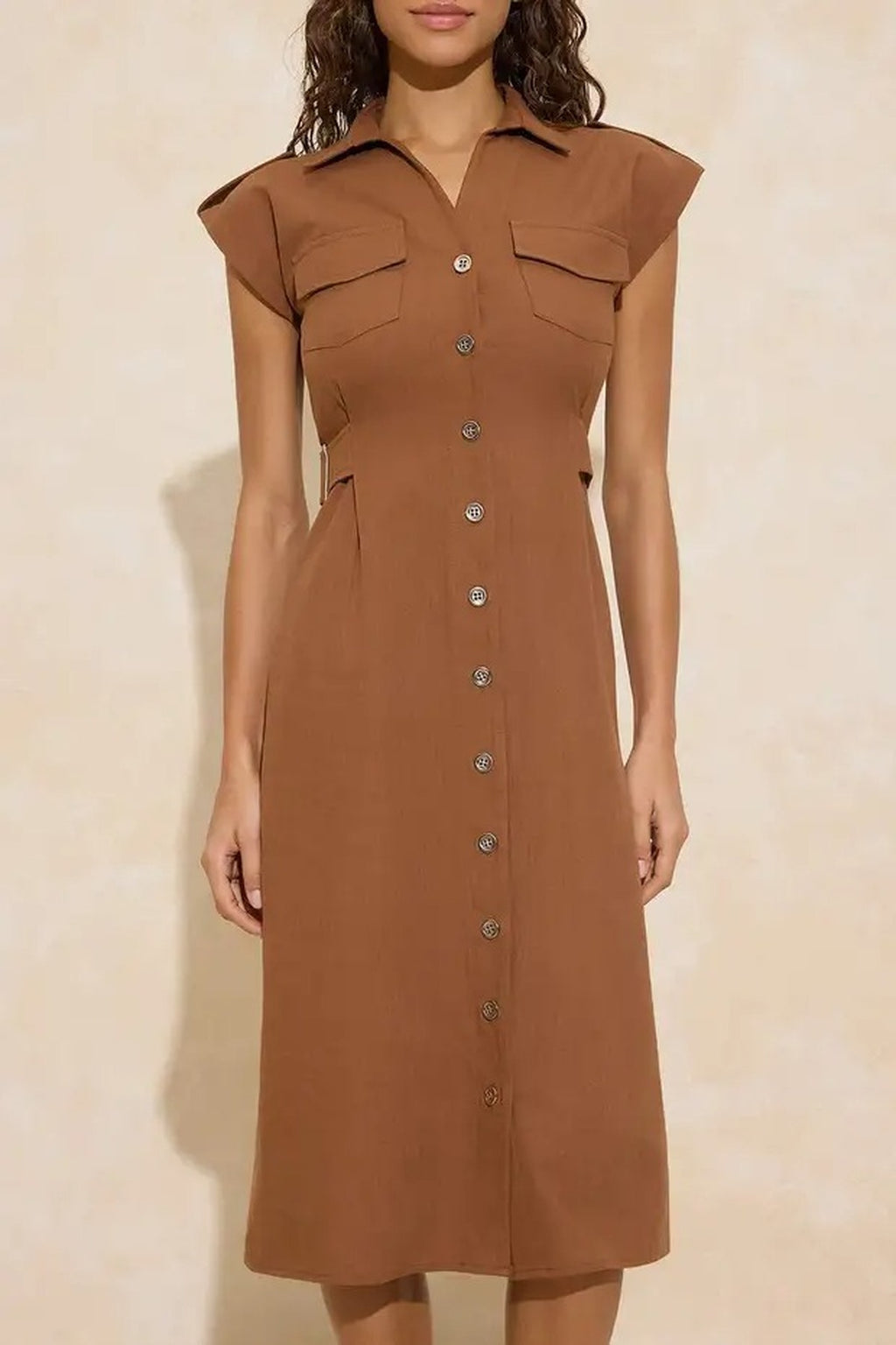 Accessory Detail Midi Woven Shirt Dress
