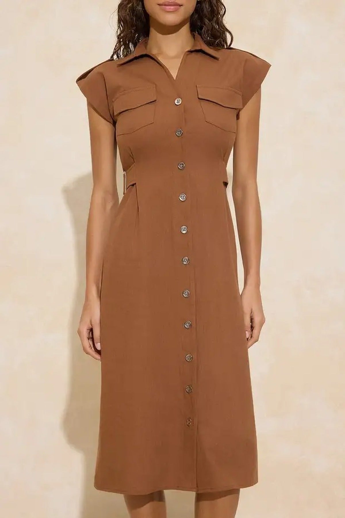 Accessory Detail Midi Woven Shirt Dress