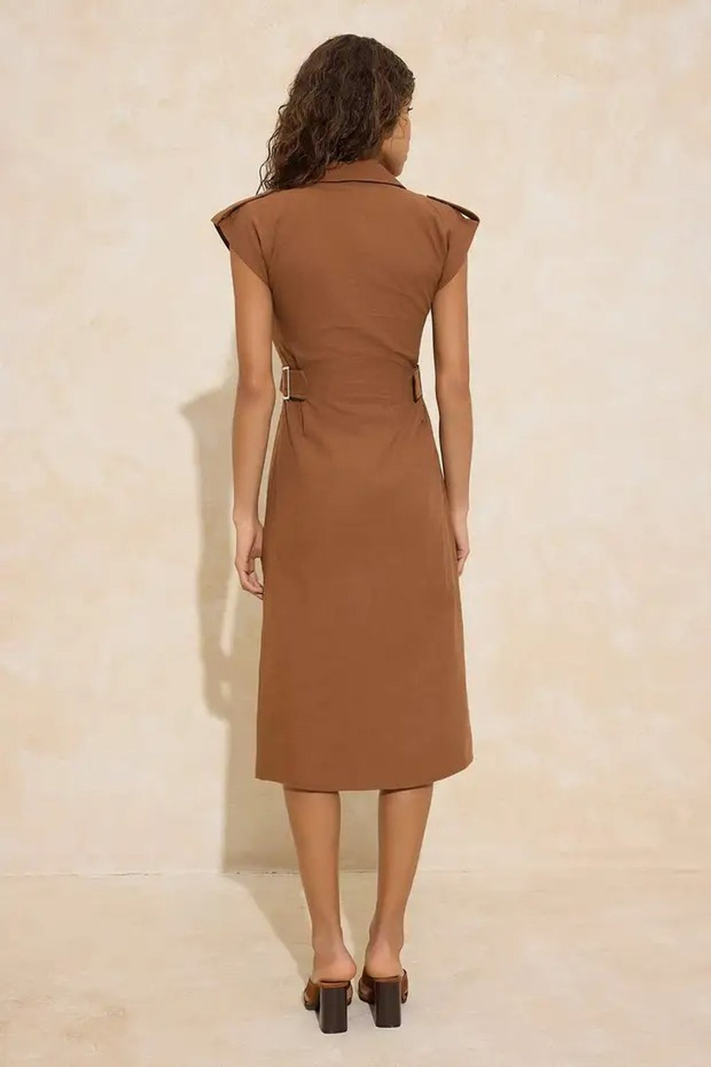 Accessory Detail Midi Woven Shirt Dress