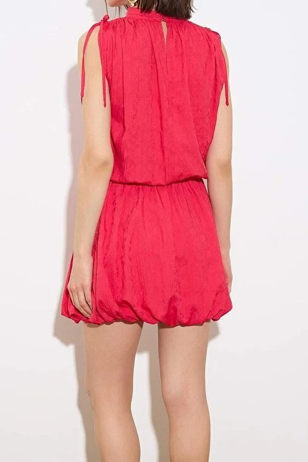 Mini Woven Dress with Balloon Skirt Detail