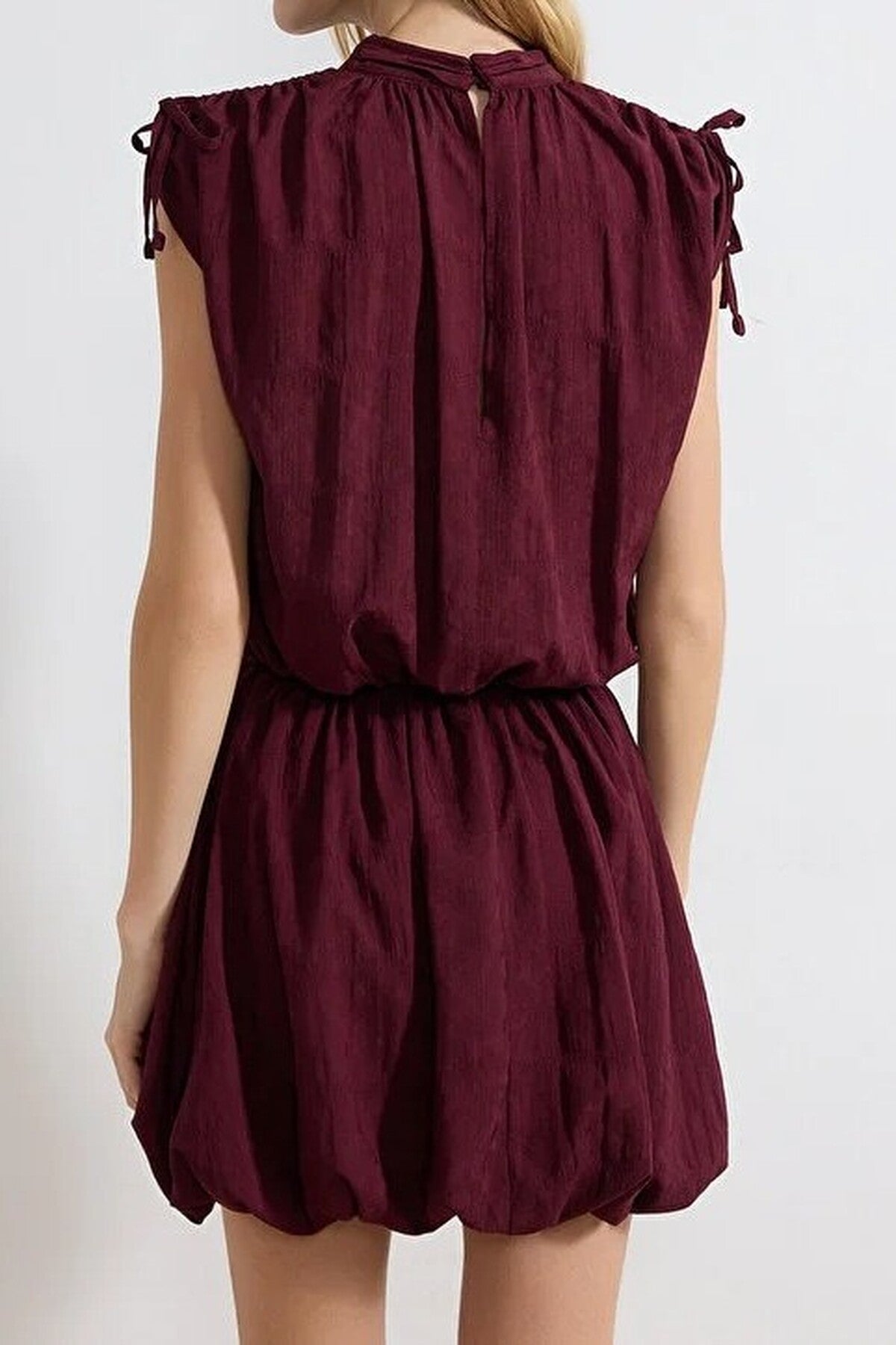Mini Woven Dress with Balloon Skirt Detail