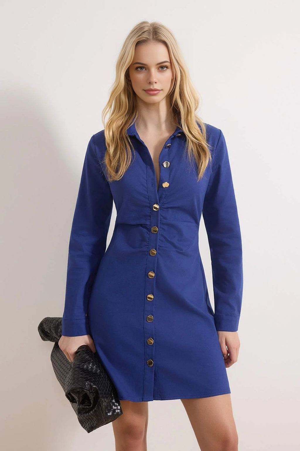 Buttoned Mini Gabardine Woven Dress