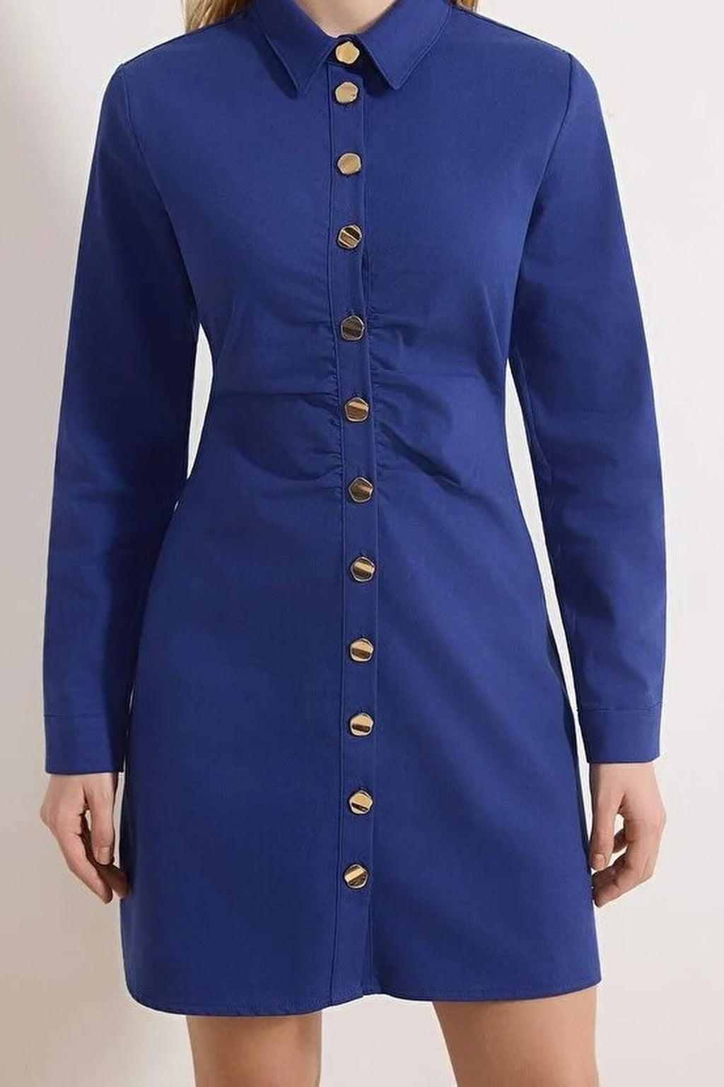 Buttoned Mini Gabardine Woven Dress