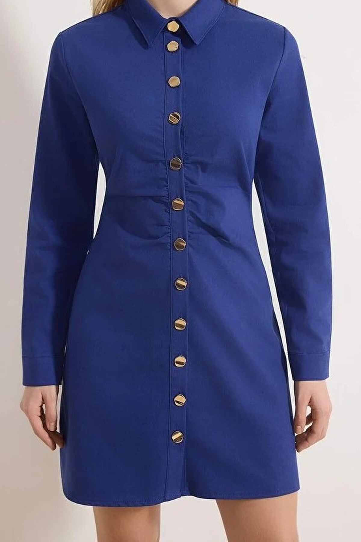 Buttoned Mini Gabardine Woven Dress