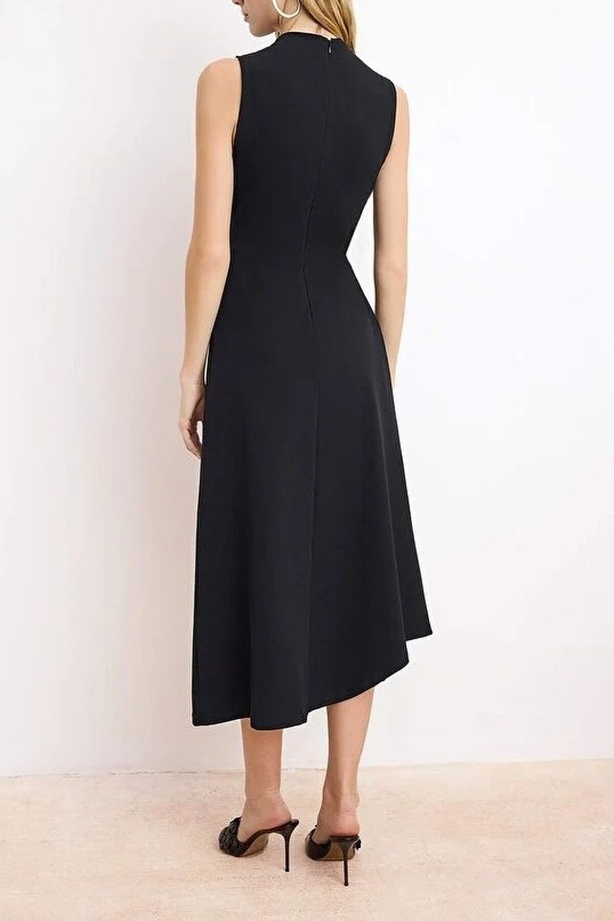 A-Line Asymmetrical Sleeveless Ruched Midi Dress
