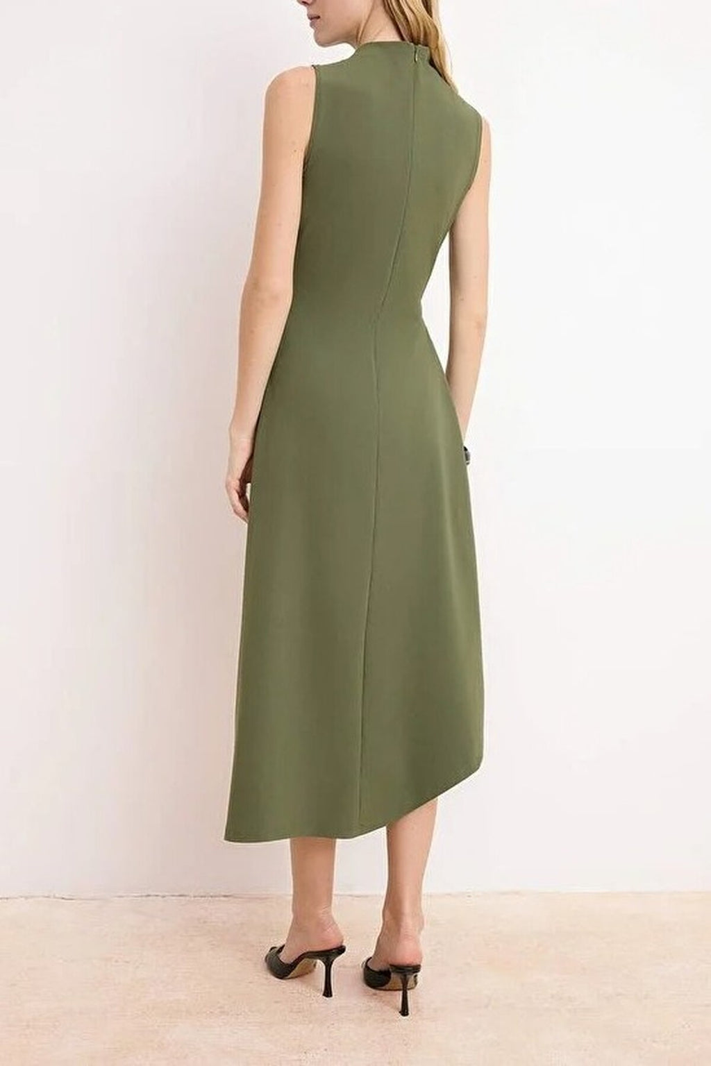A-Line Asymmetrical Sleeveless Ruched Midi Dress