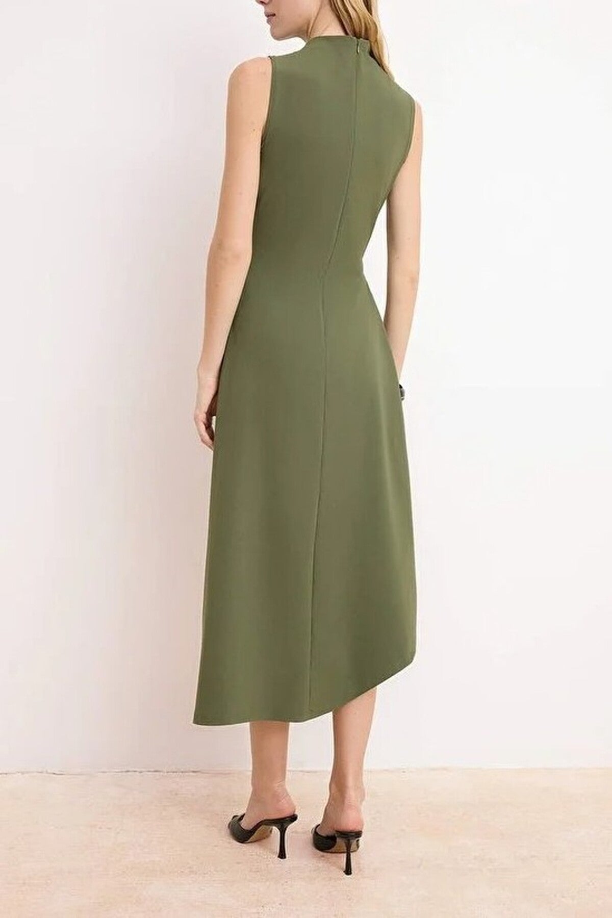 A-Line Asymmetrical Sleeveless Ruched Midi Dress