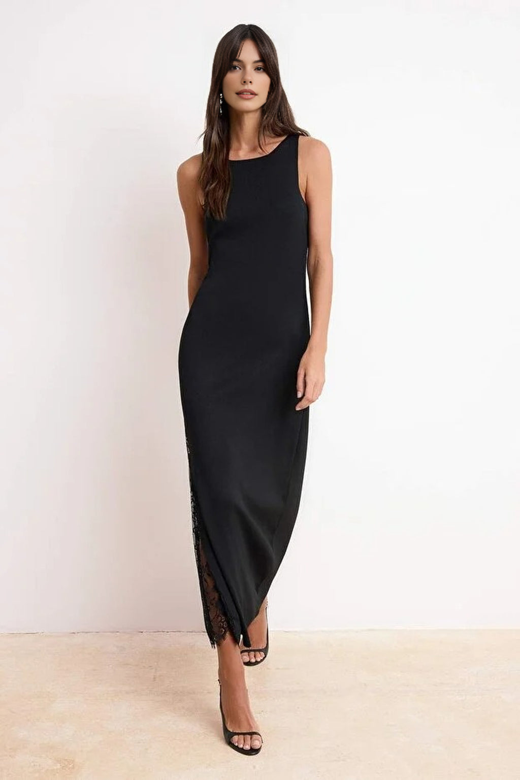 Plain Maxi Crew Neck Maxi Body-Hugging Lace Detail Knit Dress
