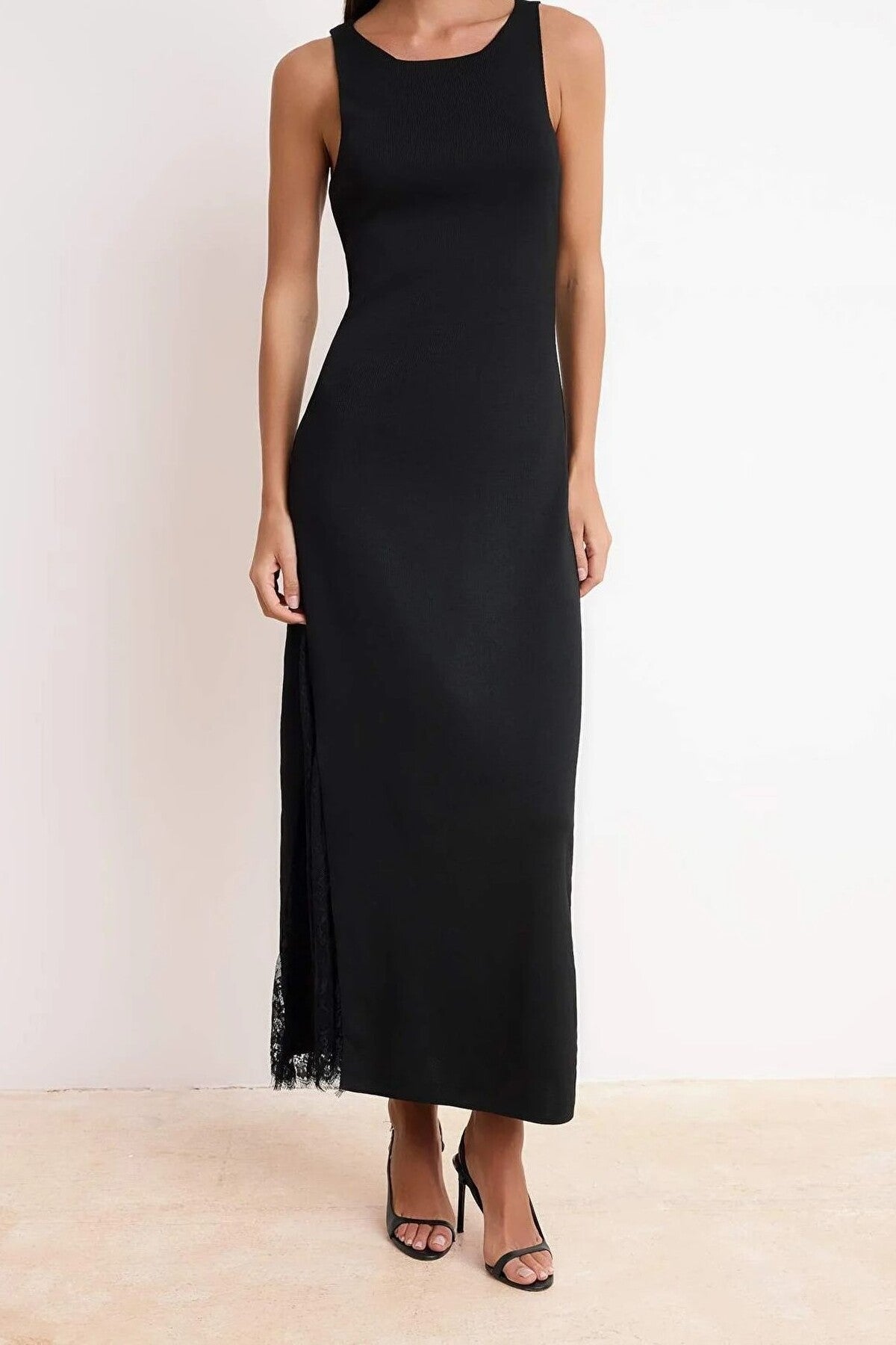Plain Maxi Crew Neck Maxi Body-Hugging Lace Detail Knit Dress