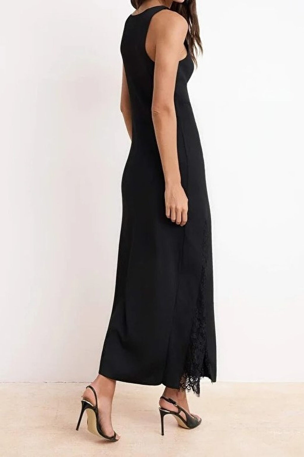 Plain Maxi Crew Neck Maxi Body-Hugging Lace Detail Knit Dress
