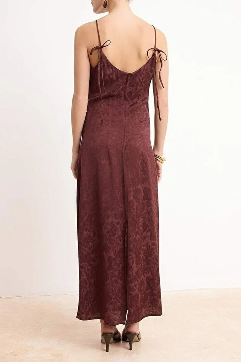 Midi Woven Dress with Gathering and Drape Details