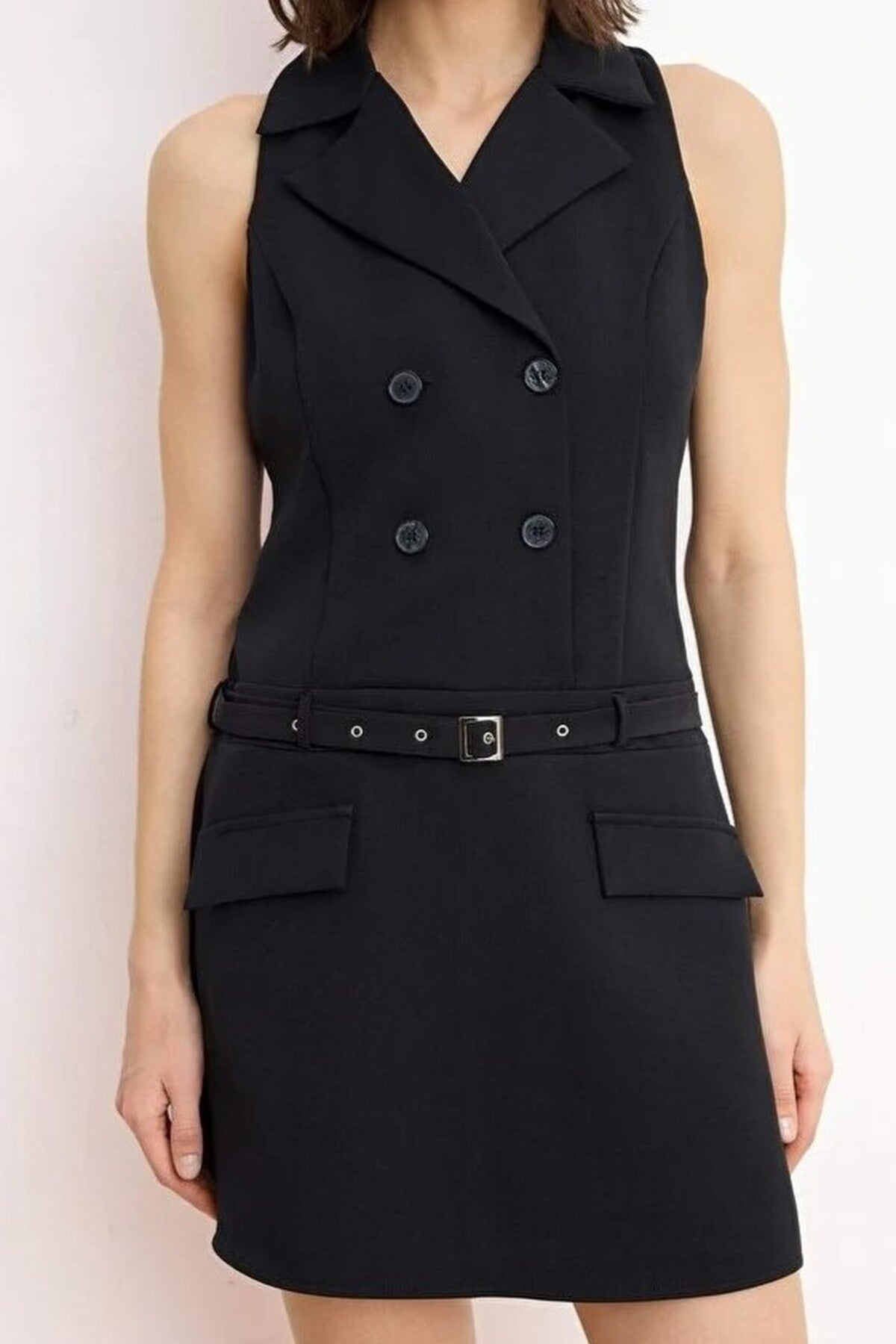 Belted Jacket Collar Mini Woven Dress