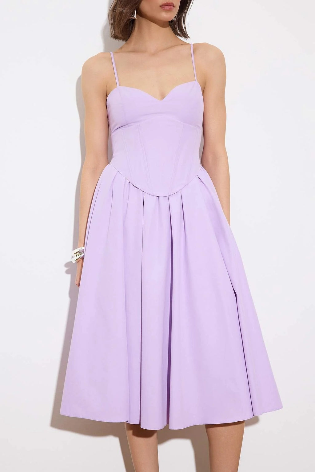 Floral Print Sweetheart Neckline Midi Corset Detail Dress