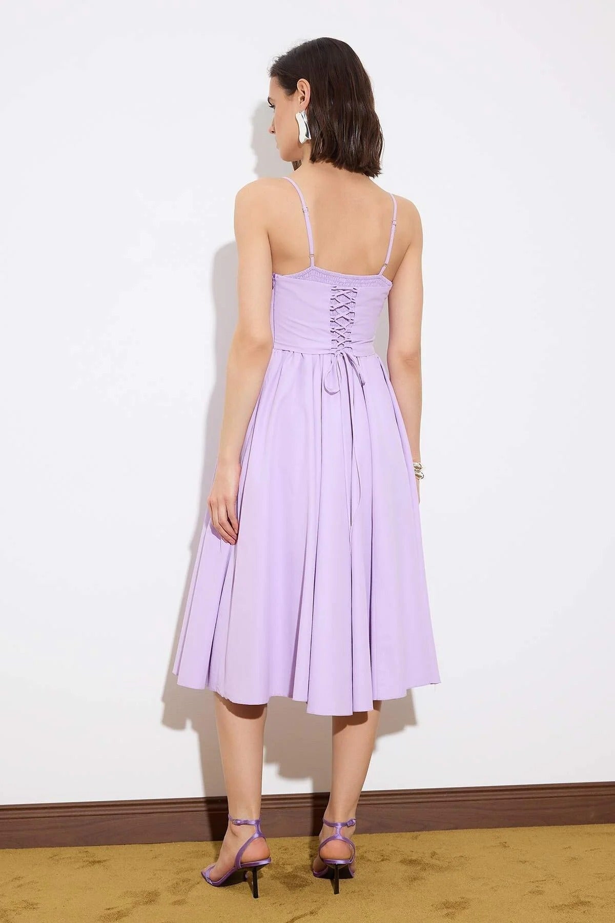 Floral Print Sweetheart Neckline Midi Corset Detail Dress