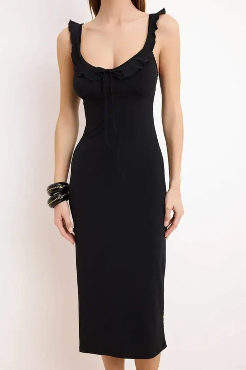 Bodycon V-Neck Thick Strap Sleeveless Maxi Stretch Knit Dress
