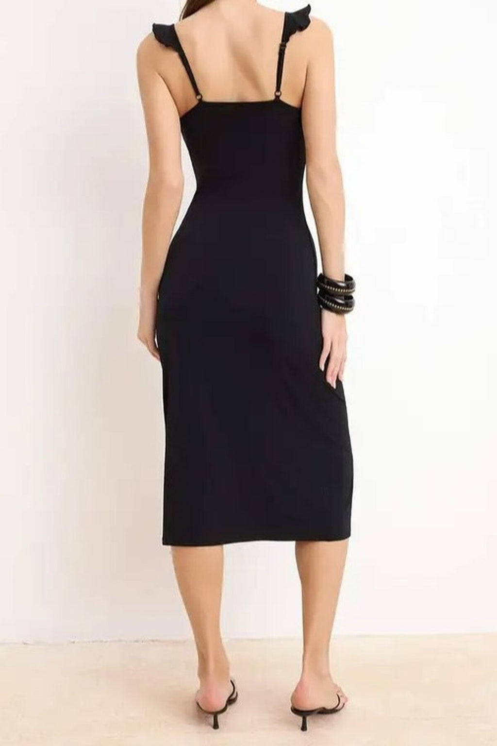 Bodycon V-Neck Thick Strap Sleeveless Maxi Stretch Knit Dress