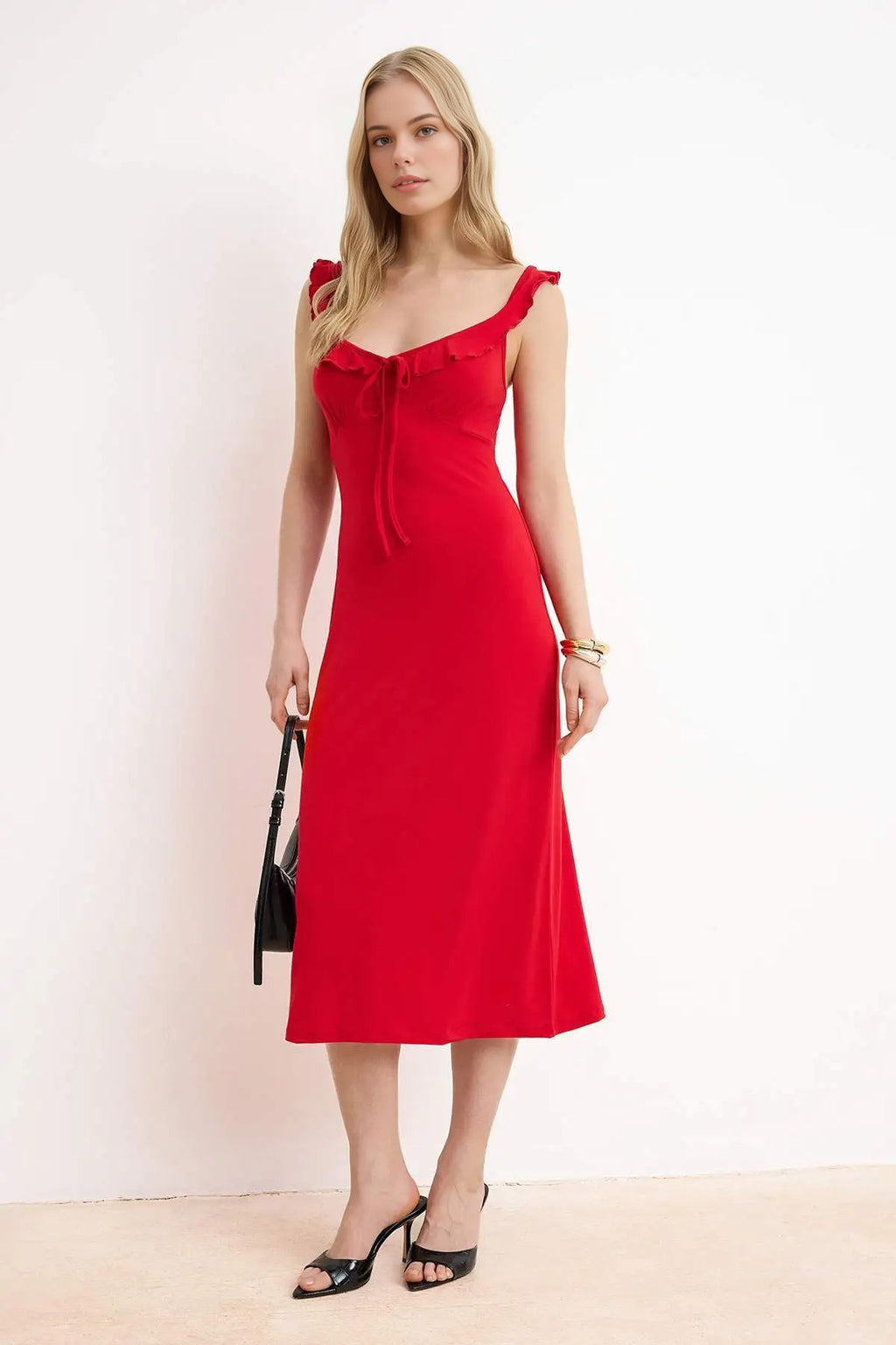 Bodycon V-Neck Thick Strap Sleeveless Maxi Stretch Knit Dress