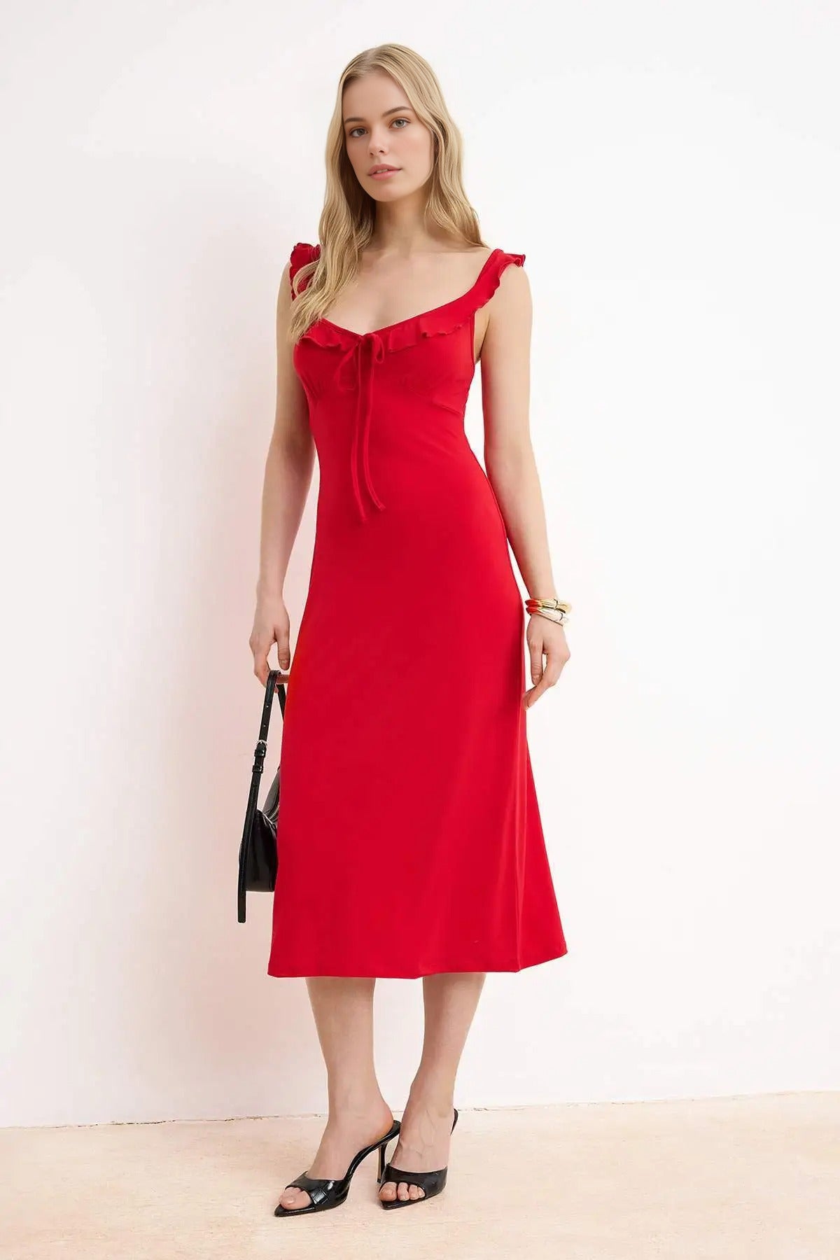 Bodycon V-Neck Thick Strap Sleeveless Maxi Stretch Knit Dress
