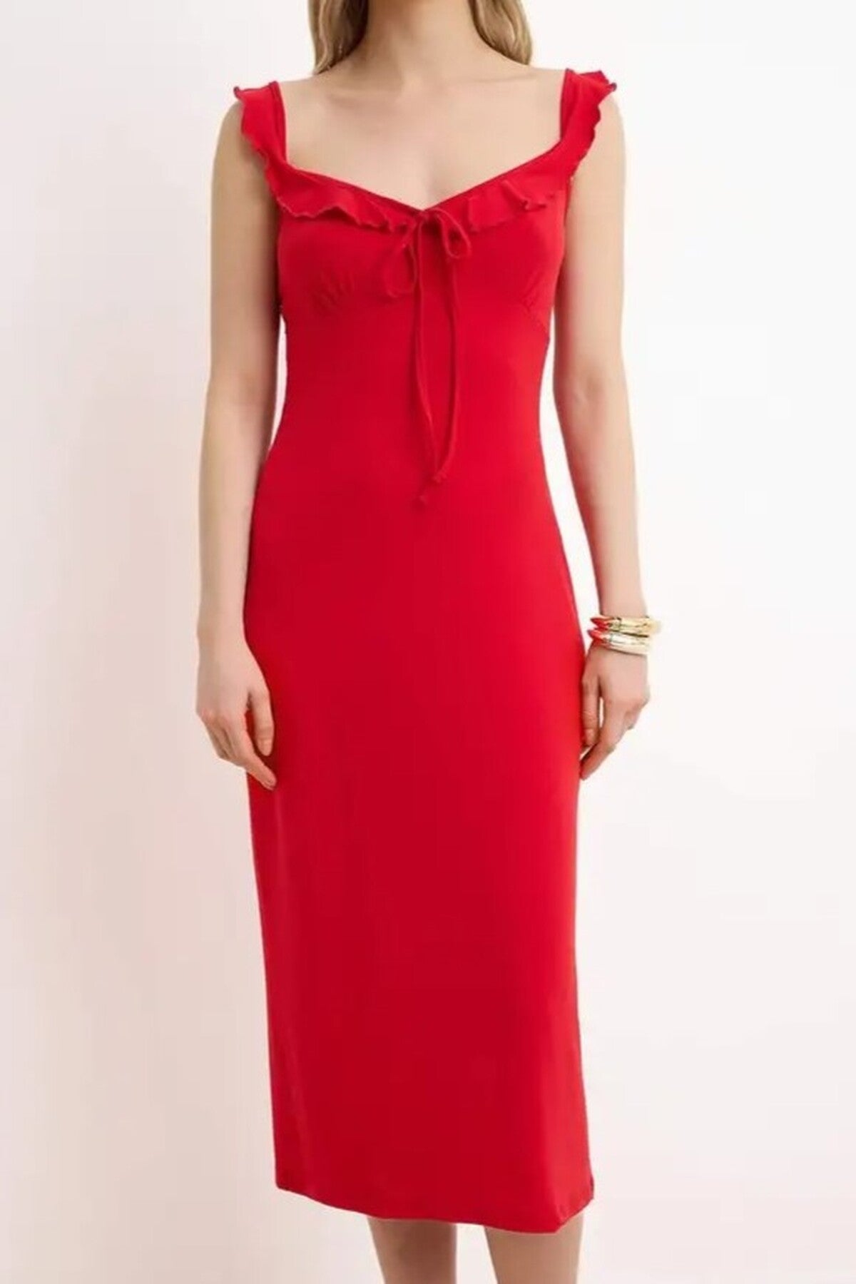 Bodycon V-Neck Thick Strap Sleeveless Maxi Stretch Knit Dress
