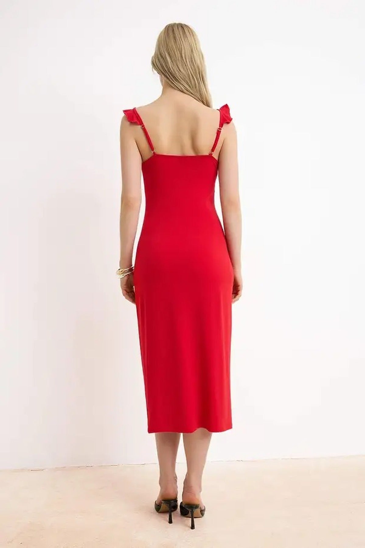 Bodycon V-Neck Thick Strap Sleeveless Maxi Stretch Knit Dress